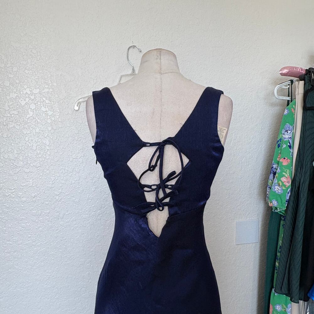 Vintage Night Way 90s Satin Organza Corset Bias Cut Midi Formal Whimsygoth Dress - Picture 5 of 9